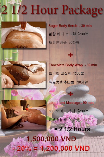 2 1/2 hour massage package, scrub, wrap and massage