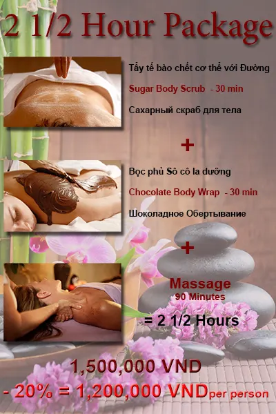 2 1/2 hour massage spa package sugar scrub chocolate wrap and massage
